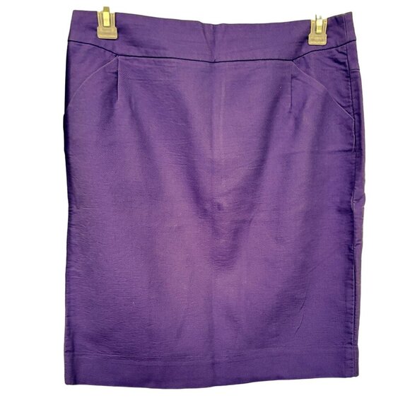 J Crew The Pencil Skirt Womens Sz12 Purple 100% Cotton Pockets Back Vent - Picture 1 of 3